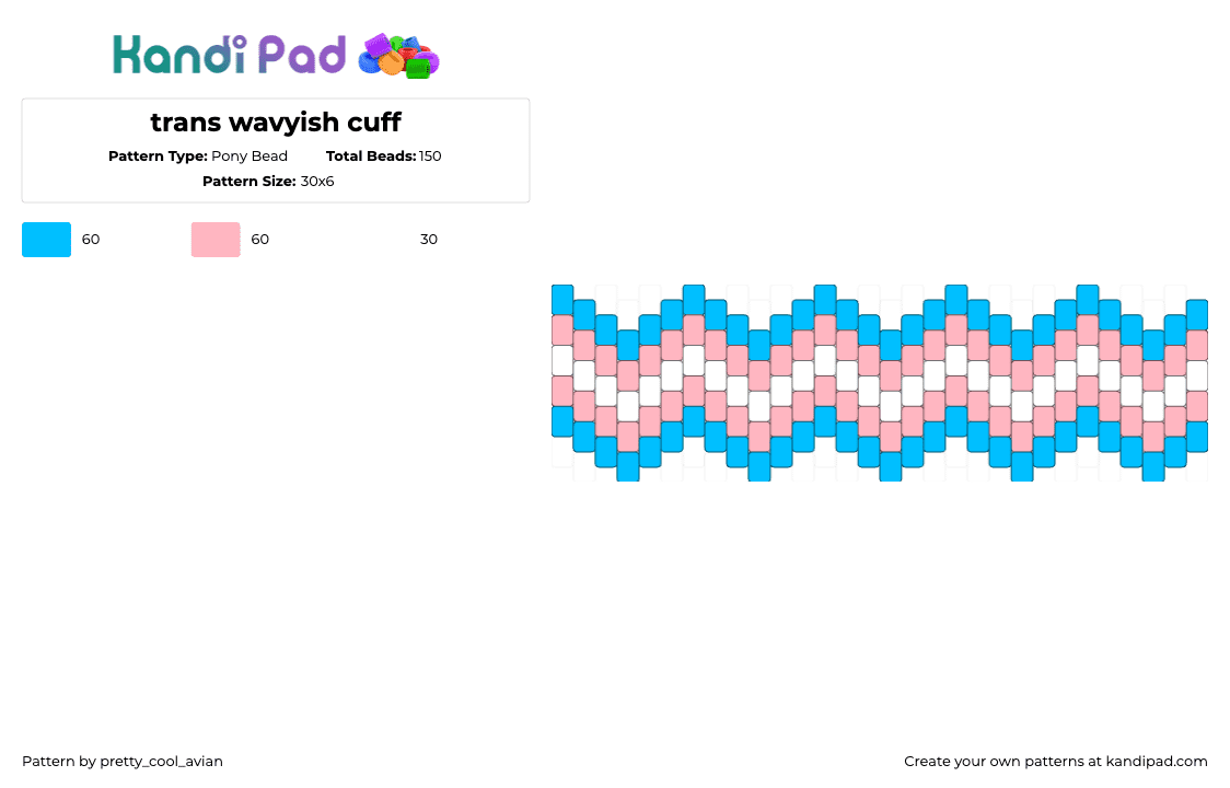 trans wavyish cuff - Pony Bead Pattern by pretty_cool_avian on Kandi Pad - trans,pride,waves,zigzag,cuff,pink,light blue