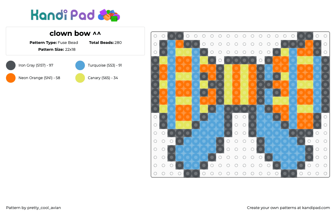 clown bow ^^ - Fuse Bead Pattern by pretty_cool_avian on Kandi Pad - bow,clown,ribbon,clothing,light blue,orange,yellow