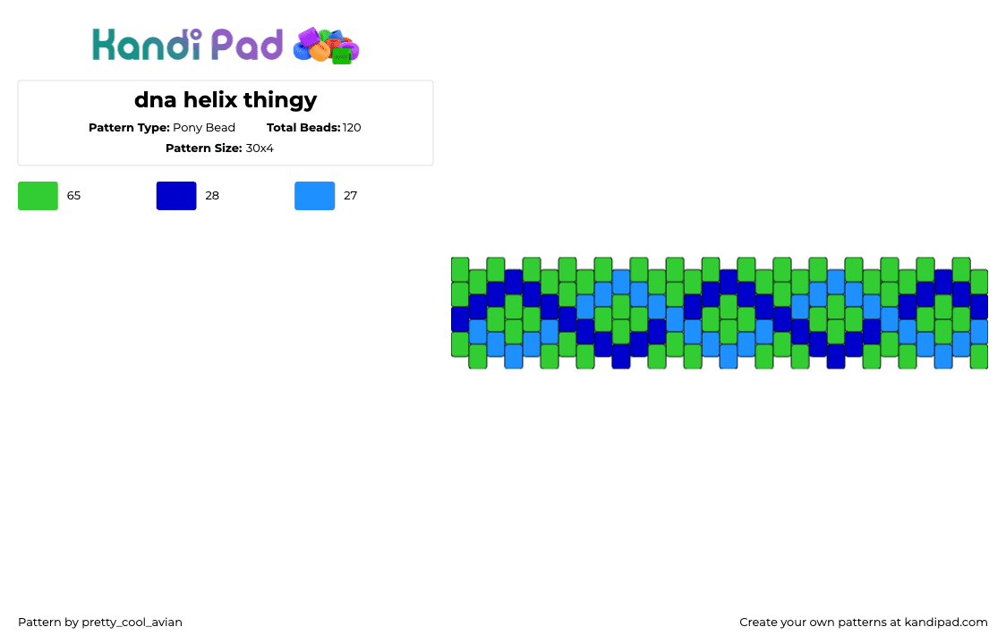 dna helix thingy - Pony Bead Pattern by pretty_cool_avian on Kandi Pad - dna,double helix,biology,science,bracelet,cuff,blue,green