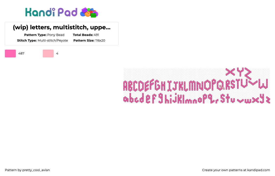 letters, multistitch, uppercase and lowercase - Pony Bead Pattern by pretty_cool_avian on Kandi Pad - letters,words,guide,pink