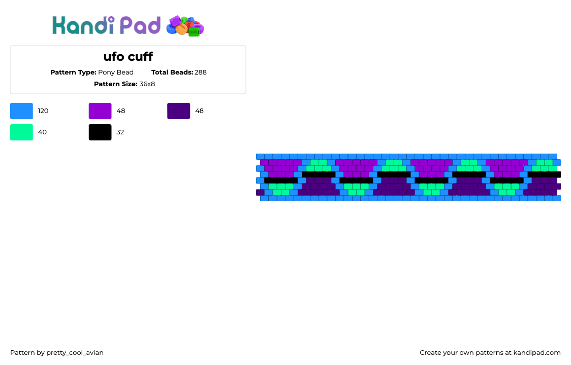 ufo cuff - Pony Bead Pattern by pretty_cool_avian on Kandi Pad - purple,light blue