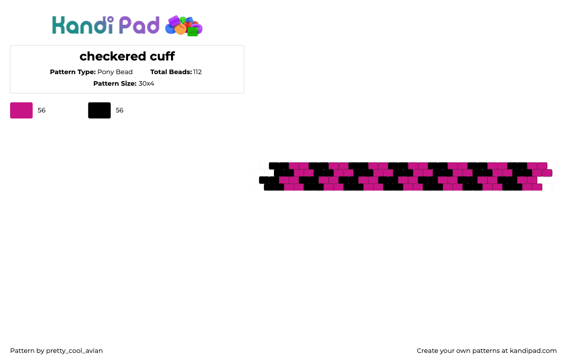 checkered cuff - Pony Bead Pattern by pretty_cool_avian on Kandi Pad - scene,checkered,emo,bracelet,cuff,pink,black