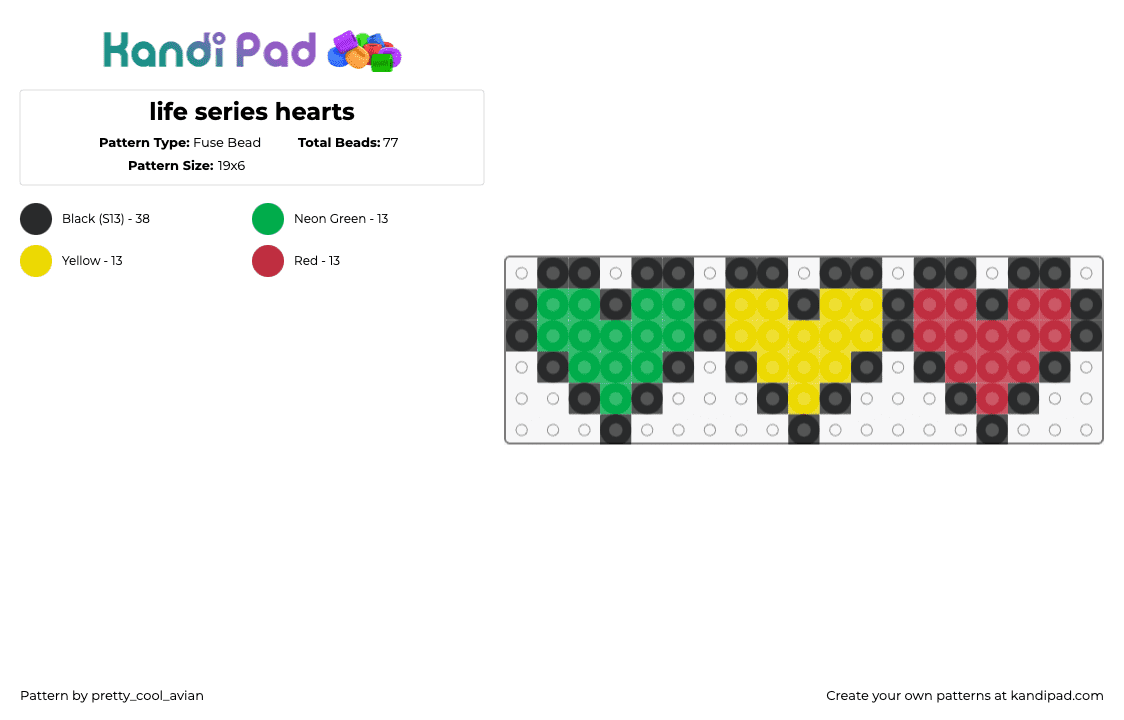 life series hearts - Fuse Bead Pattern by pretty_cool_avian on Kandi Pad - hearts,life series,youtube,green,yellow,red