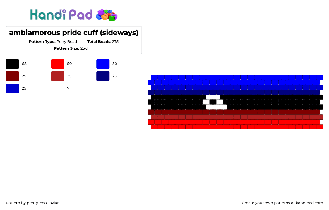 ambiamorous pride cuff (sideways) - Pony Bead Pattern by pretty_cool_avian on Kandi Pad - ambiamorous,pride,cuff,blue,black,red