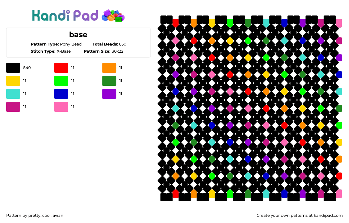 base - Pony Bead Pattern by pretty_cool_avian on Kandi Pad - black,green,purple,pink,colorful,base,rainbow,simple