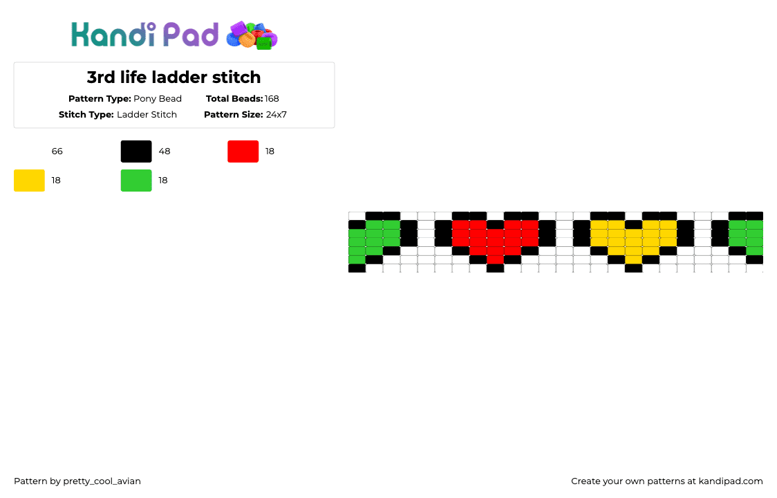 last life ladder stitch - Pony Bead Pattern by pretty_cool_avian on Kandi Pad - white,red,yellow,green,3rd life,minecraft,hearts