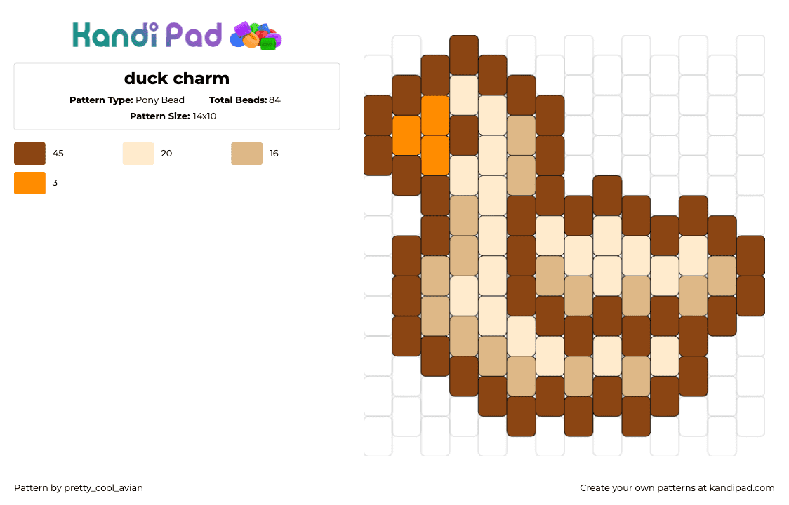 duck charm - Pony Bead Pattern by pretty_cool_avian on Kandi Pad - duck,bird,animal,charm,tan,brown