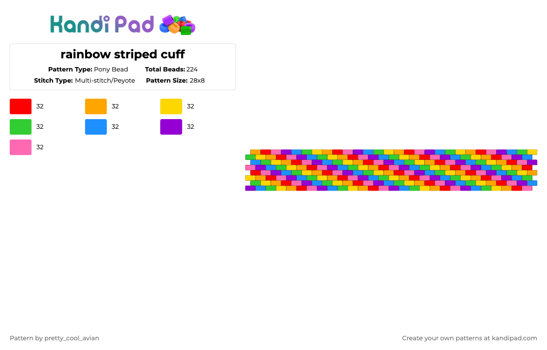 rainbow striped cuff - Pony Bead Pattern by pretty_cool_avian on Kandi Pad - orange,green,purple,colorful,rainbow,striped,simple