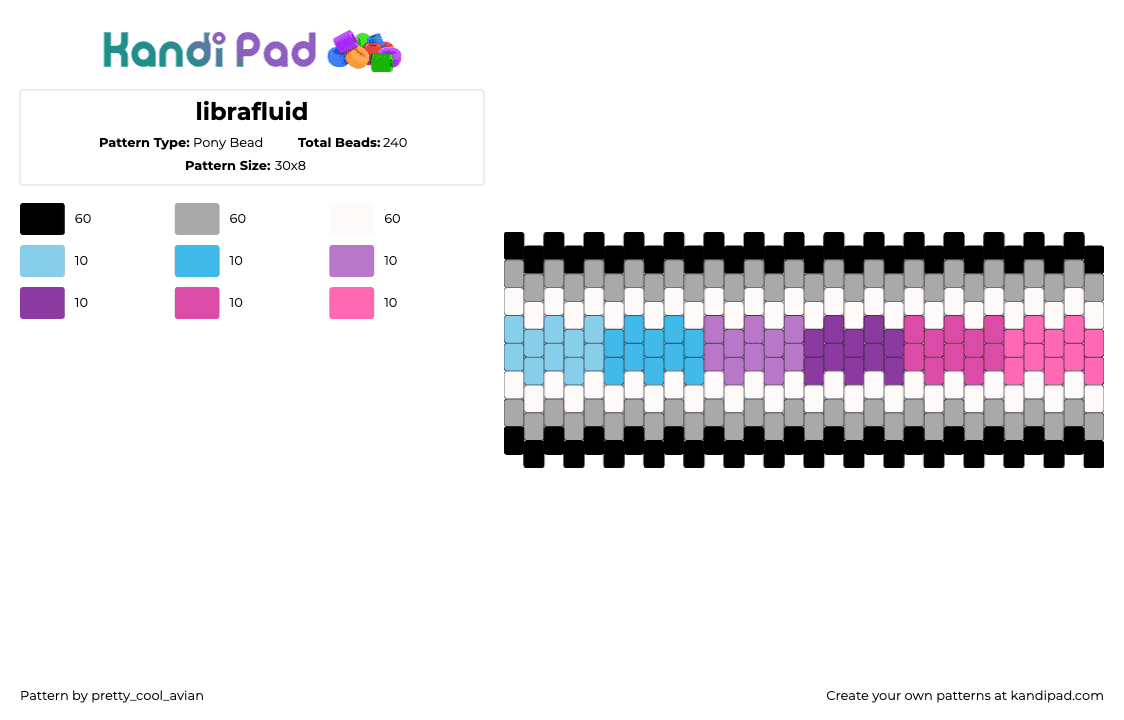 librafluid - Pony Bead Pattern by pretty_cool_avian on Kandi Pad - librafluid,pride,gradient,cuff,pink,light blue,purple,gray