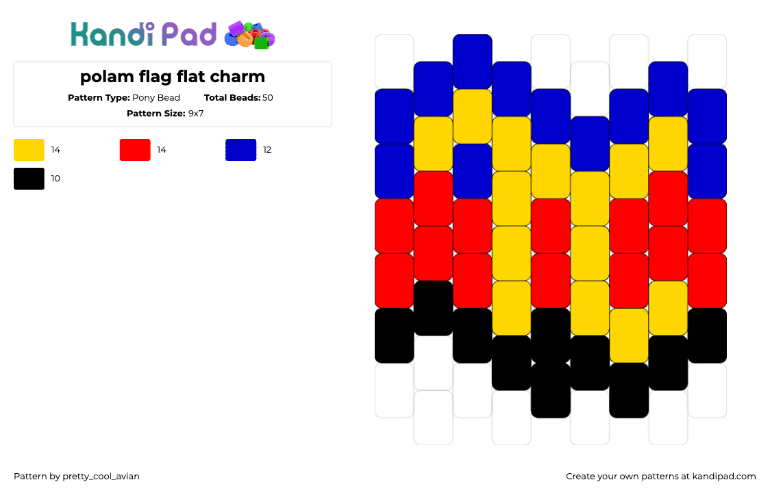 polam flag flat charm - Pony Bead Pattern by pretty_cool_avian on Kandi Pad - polyamorous,pi,pride,flag,yellow,red,blue