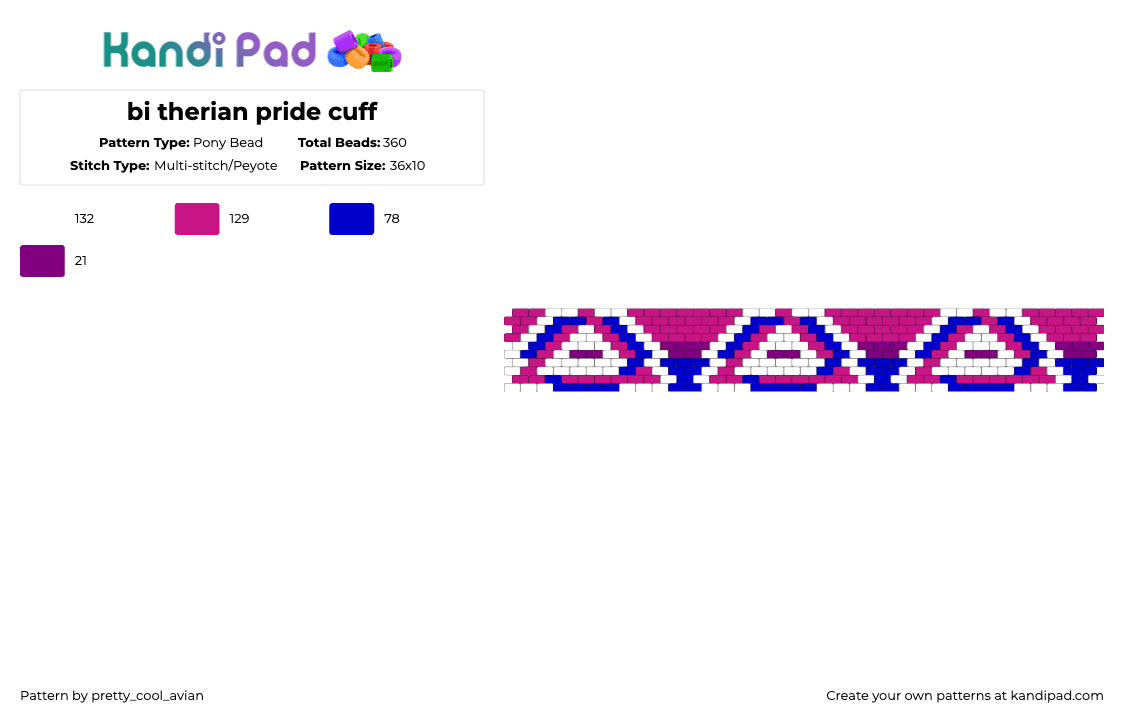bi therian pride cuff - Pony Bead Pattern by pretty_cool_avian on Kandi Pad - pink,purple,bi,biseuxal,blue,therain,pride