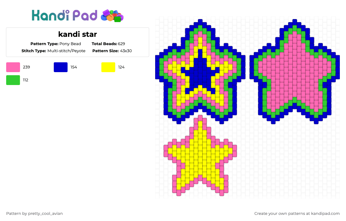kandi star - Pony Bead Pattern by pretty_cool_avian on Kandi Pad - purple,pink,star,colorful,simple