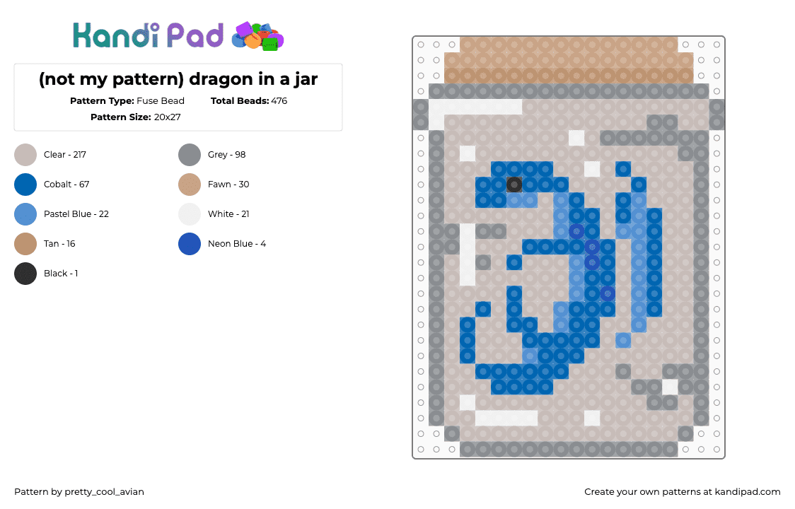 (not my pattern) dragon in a jar - Fuse Bead Pattern by pretty_cool_avian on Kandi Pad - beige