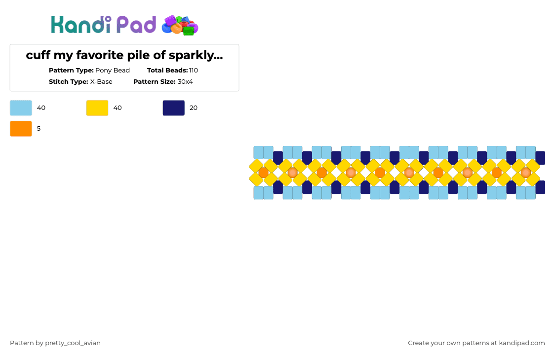 cuff my favorite pile of sparkly rocks gave me - Pony Bead Pattern by pretty_cool_avian on Kandi Pad - light blue,yellow