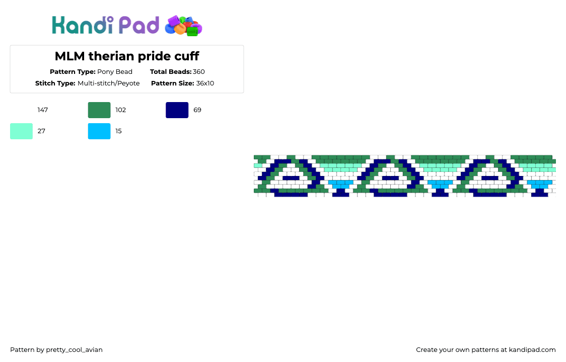 MLM therian pride cuff - Pony Bead Pattern by pretty_cool_avian on Kandi Pad - green,purple,mlm,gay,blue,therian