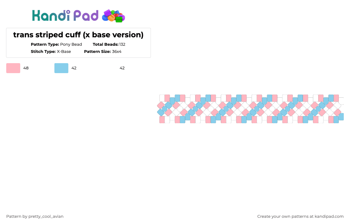 trans striped cuff (x base version) - Pony Bead Pattern by pretty_cool_avian on Kandi Pad - light blue,pink,trans,striped,simple,blue,white
