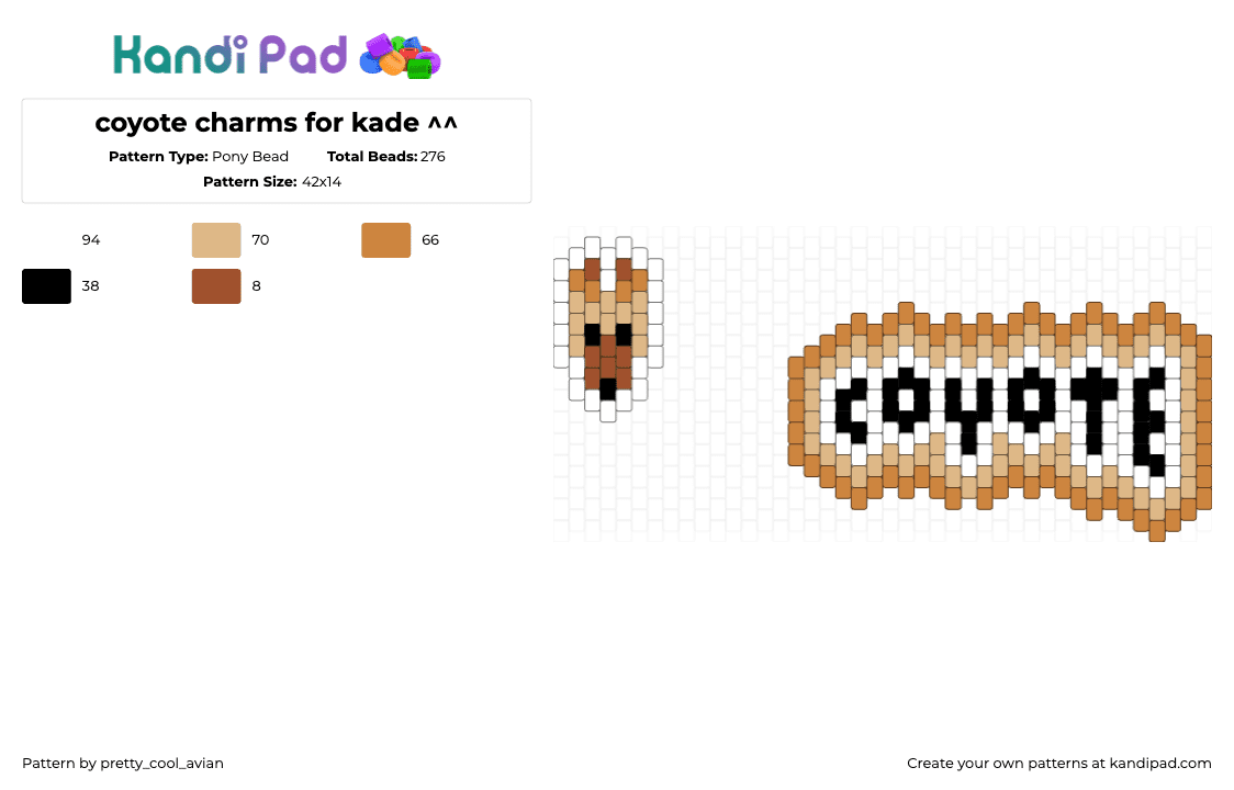 coyote charms for kade ^^ - Pony Bead Pattern by pretty_cool_avian on Kandi Pad - coyote,text,beige,orange