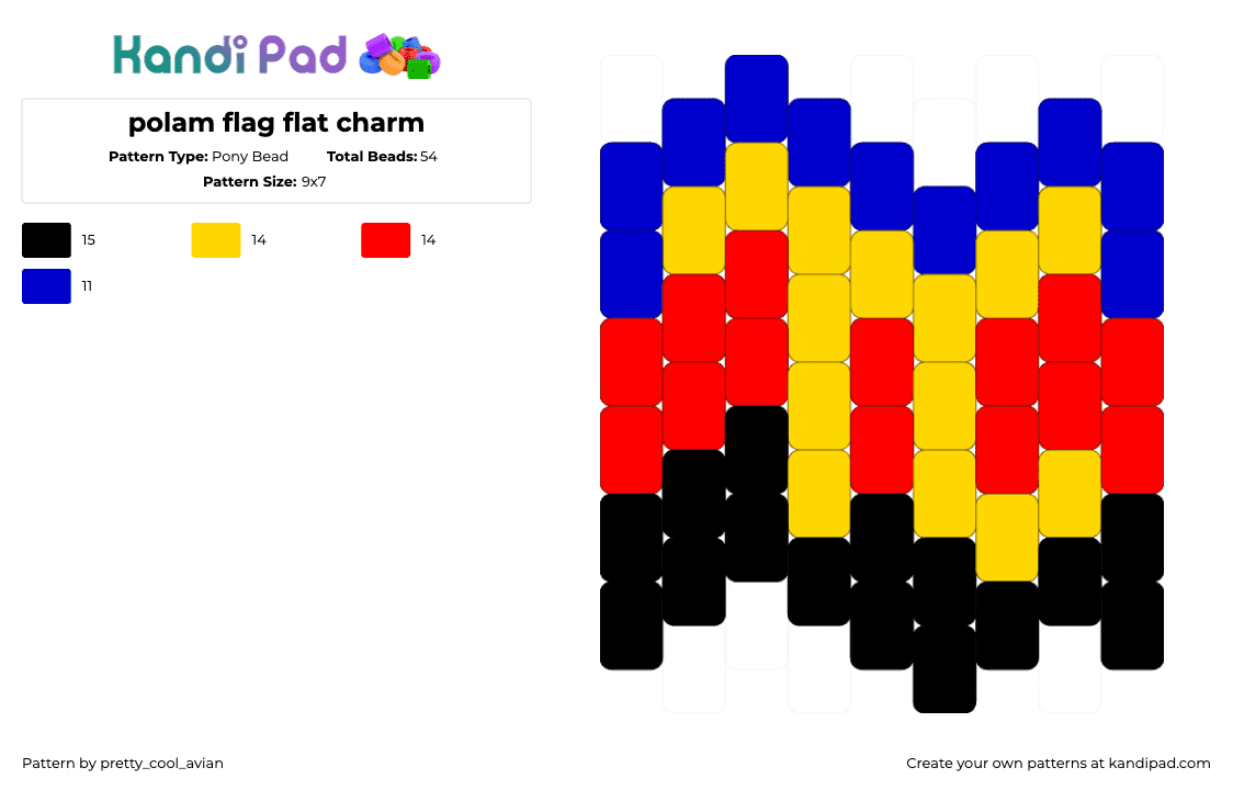 polam flag flat charm - Pony Bead Pattern by pretty_cool_avian on Kandi Pad - polyamorous,pi,pride,flag,yellow,red,blue