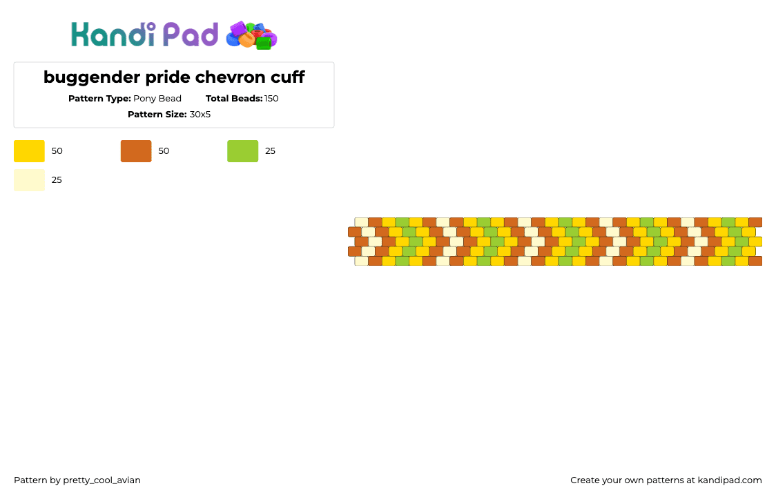 buggender pride chevron cuff - Pony Bead Pattern by pretty_cool_avian on Kandi Pad - buggender,chevron,pride,earthy,cuff,green,yellow,tan