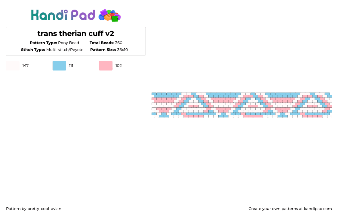 trans therian cuff v2 - Pony Bead Pattern by pretty_cool_avian on Kandi Pad - therian,trans,pride,light blue,pink