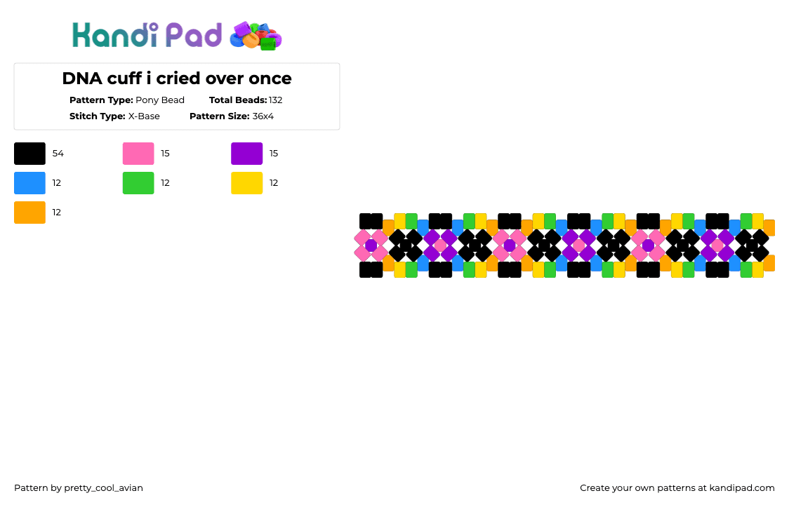 DNA cuff i cried over once - Pony Bead Pattern by pretty_cool_avian on Kandi Pad - purple,green,orange,colorful,dna,rainbow,cuff