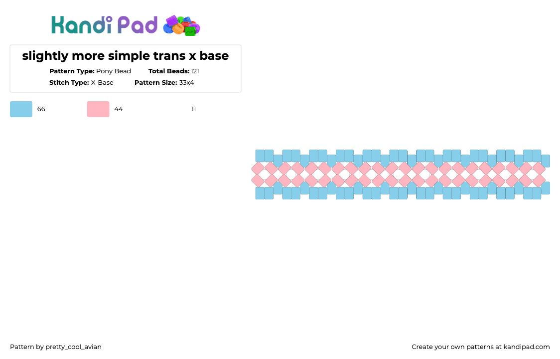 slightly more simple trans x base - Pony Bead Pattern by pretty_cool_avian on Kandi Pad - light blue,pink,trans,pride