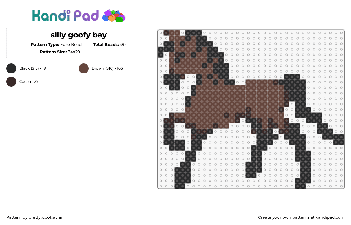 silly goofy bay - Fuse Bead Pattern by pretty_cool_avian on Kandi Pad - horse,animal,farm,brown,black