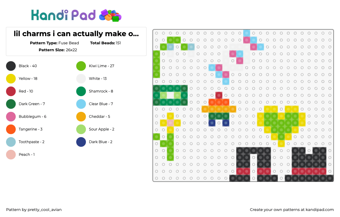 lil charms i can actually make on my very tiny pearler board - Fuse Bead Pattern by pretty_cool_avian on Kandi Pad - charms,simple,heart,candy,top hat,colorful,green,black
