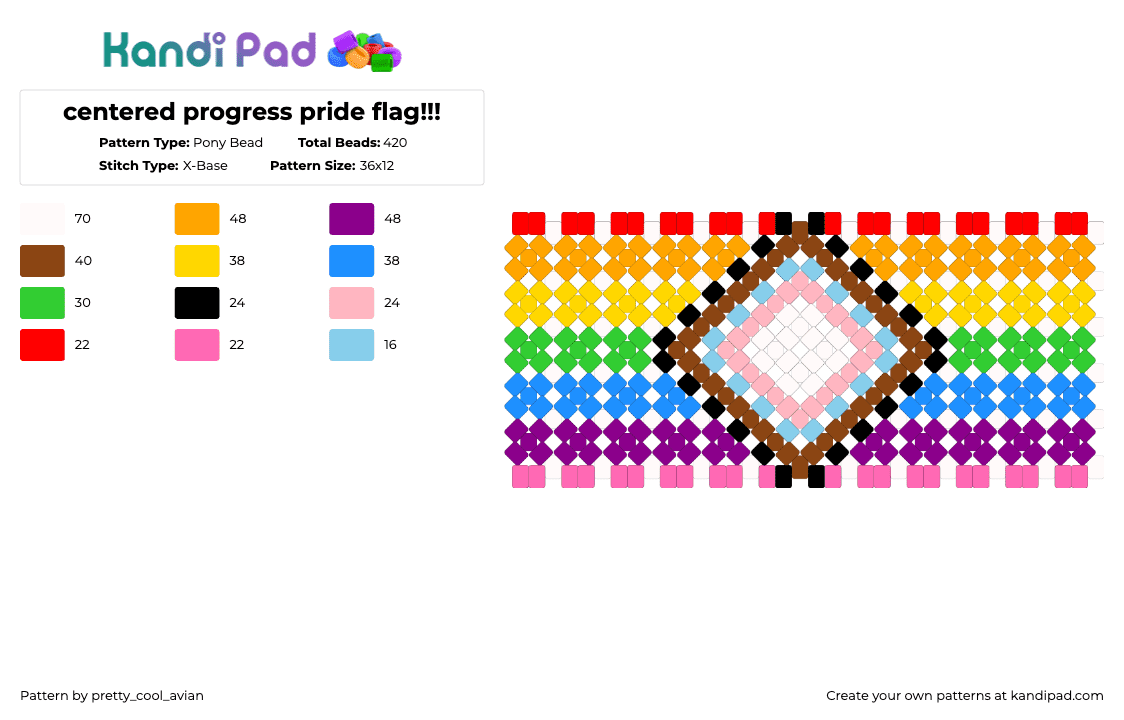 centered progress pride flag!!! - Pony Bead Pattern by pretty_cool_avian on Kandi Pad - red,light blue,pink,pride,rainbow,progress pride flag,gay