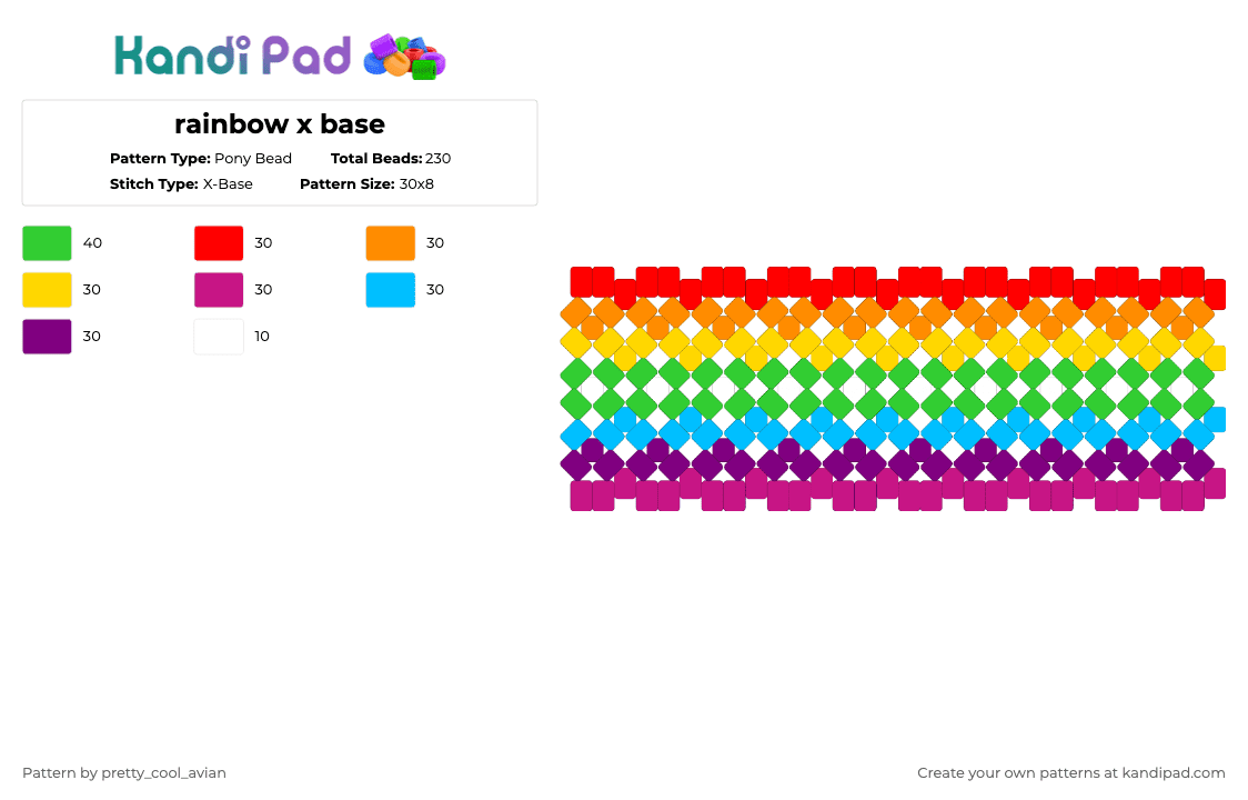 rainbow x base - Pony Bead Pattern by pretty_cool_avian on Kandi Pad - green,pink,pride,rainbow,colorful,simple