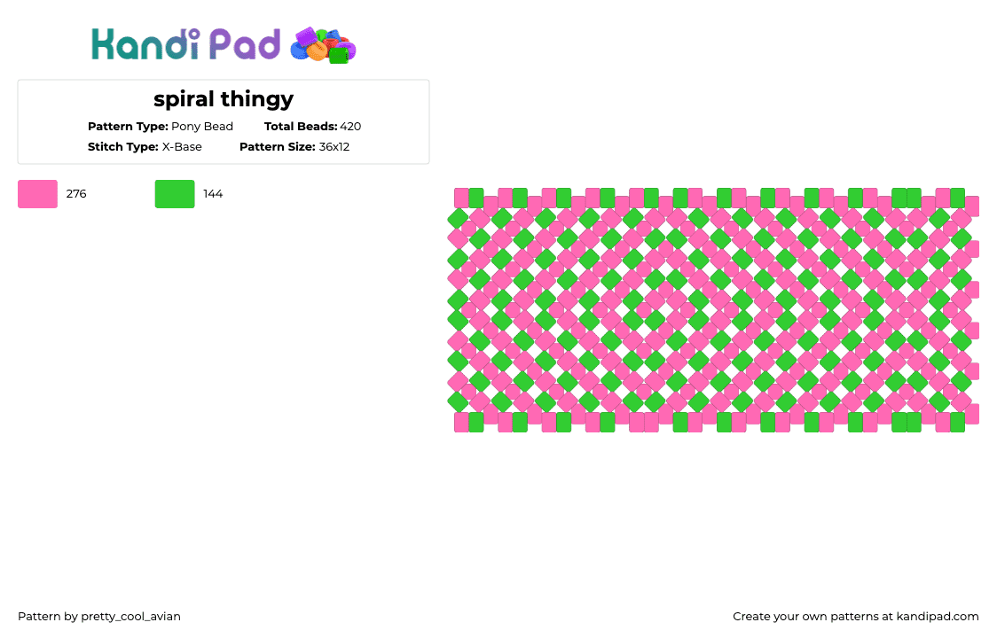 spiral thingy - Pony Bead Pattern by pretty_cool_avian on Kandi Pad - pink,green