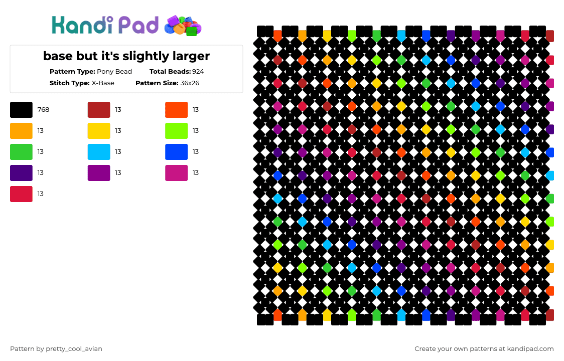 base but it\'s slightly larger - Pony Bead Pattern by pretty_cool_avian on Kandi Pad - rainbow,base,tall,black,red,green,pink