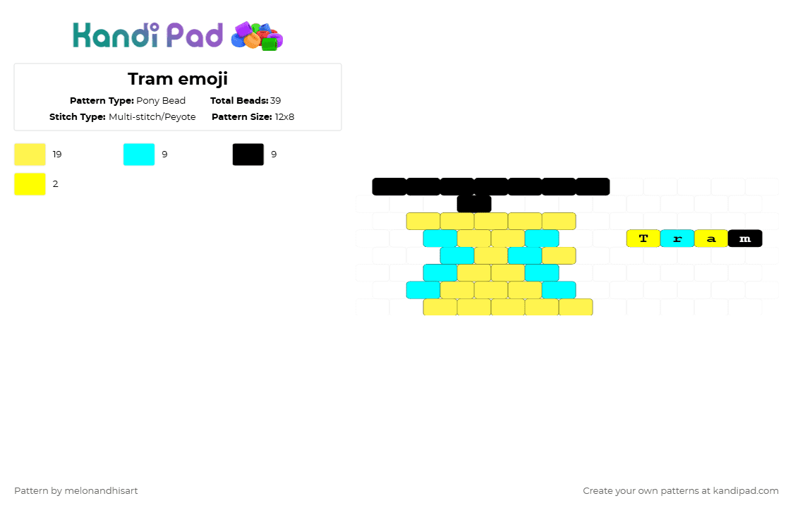 Tram emoji - Pony Bead Pattern by melonandhisart on Kandi Pad - yellow,light blue