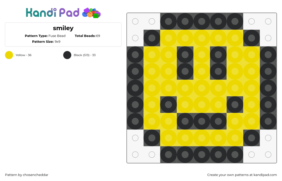 smiley - Fuse Bead Pattern by chosencheddar on Kandi Pad - smiley,face,emoji,simple,yellow,black