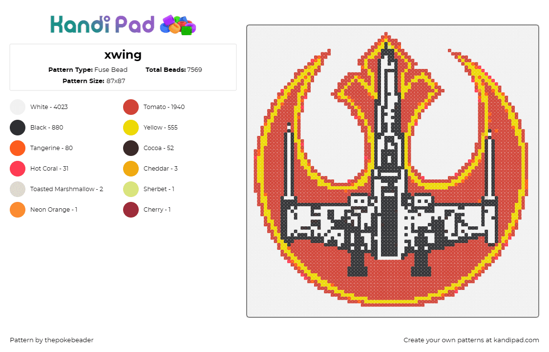 xwing - Fuse Bead Pattern by thepokebeader on Kandi Pad - xwing,rebel alliance,star wars,scifi