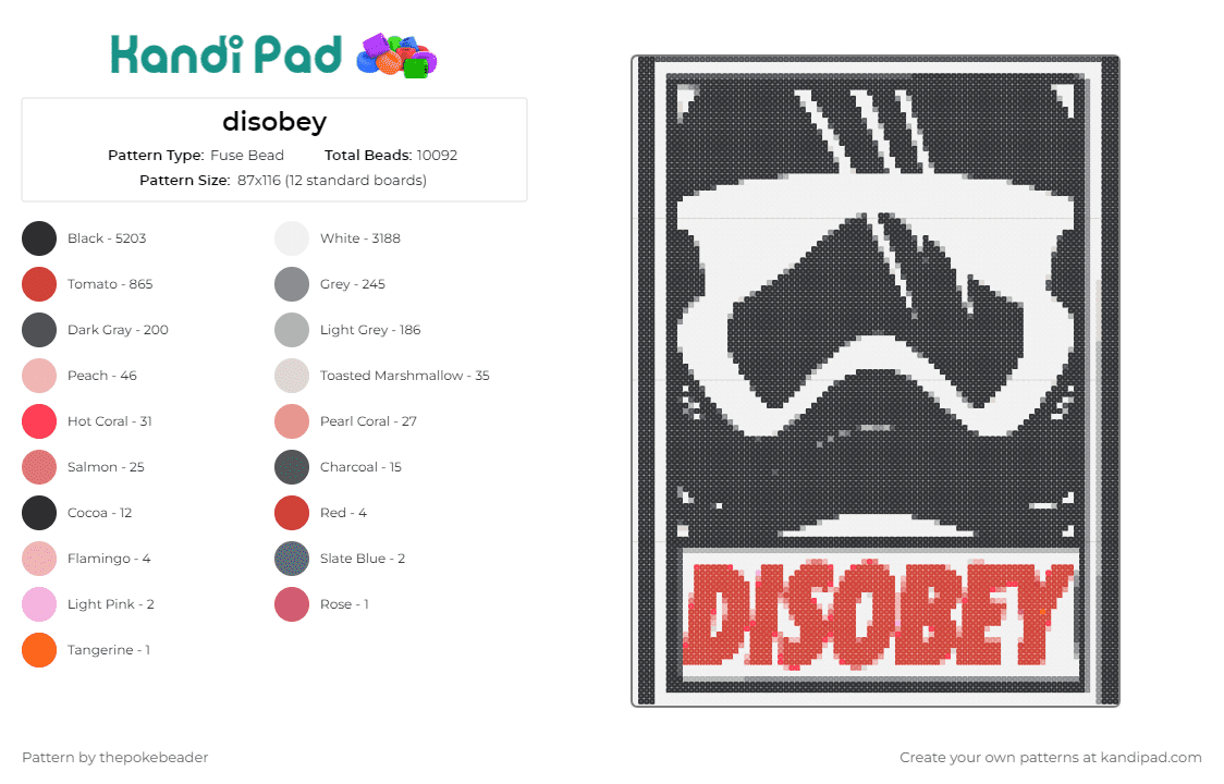disobey - Fuse Bead Pattern by thepokebeader on Kandi Pad - star wars,storm trooper,disobey,poster,scifi