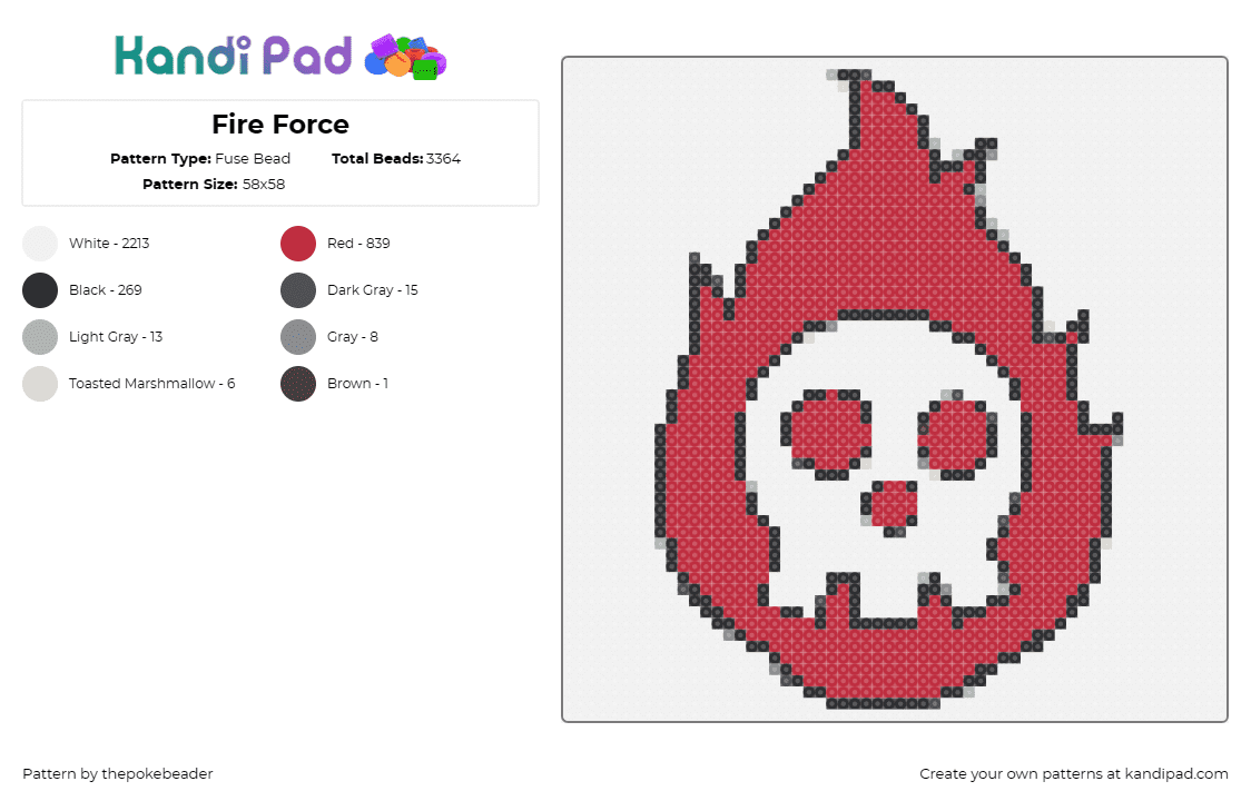 Fire Force - Fuse Bead Pattern by thepokebeader on Kandi Pad - fire force,flames,skull