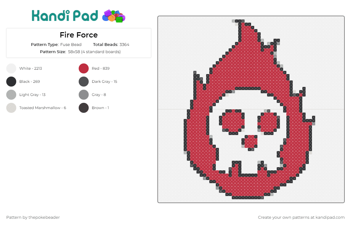Fire Force - Fuse Bead Pattern by thepokebeader on Kandi Pad - fire force,flames,skull