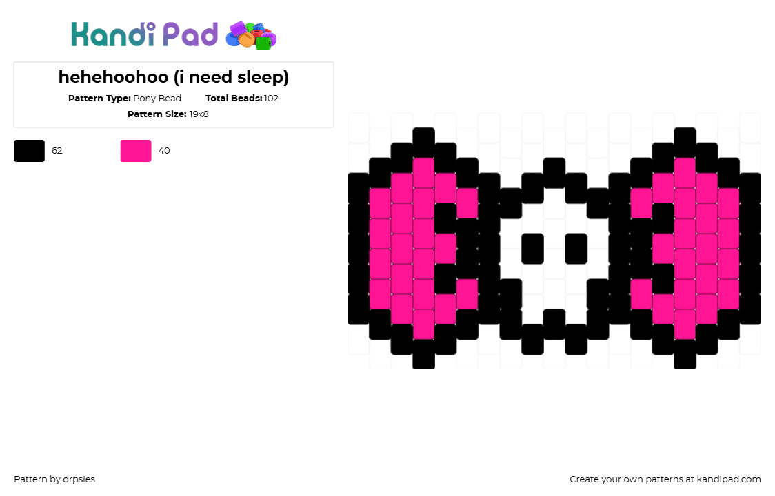 hehehoohoo (i need sleep) - Pony Bead Pattern by drpsies on Kandi Pad - bow,skull,cute,clothing,spooky,halloween,pink,black