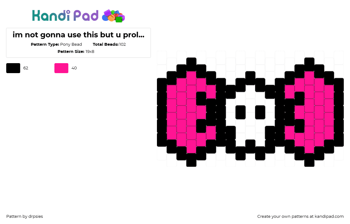 im not gonna use this but u prolly will - Pony Bead Pattern by drpsies on Kandi Pad - bow,skull,cute,clothing,spooky,halloween,pink,black