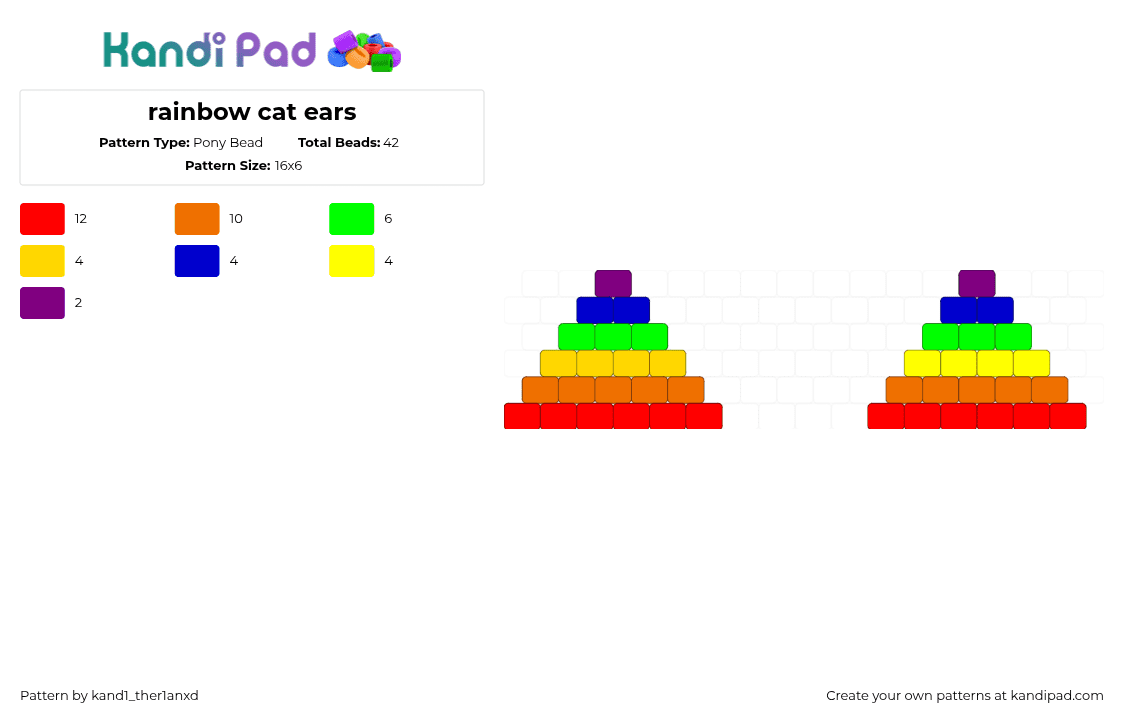 rainbow cat ears - Pony Bead Pattern by yarnaby_kinz on Kandi Pad - ears,rainbow,cat
