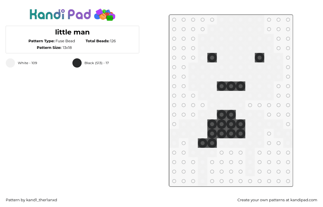 little man - Fuse Bead Pattern by kand1_ther1anxd on Kandi Pad - character,simple,charm,white,black