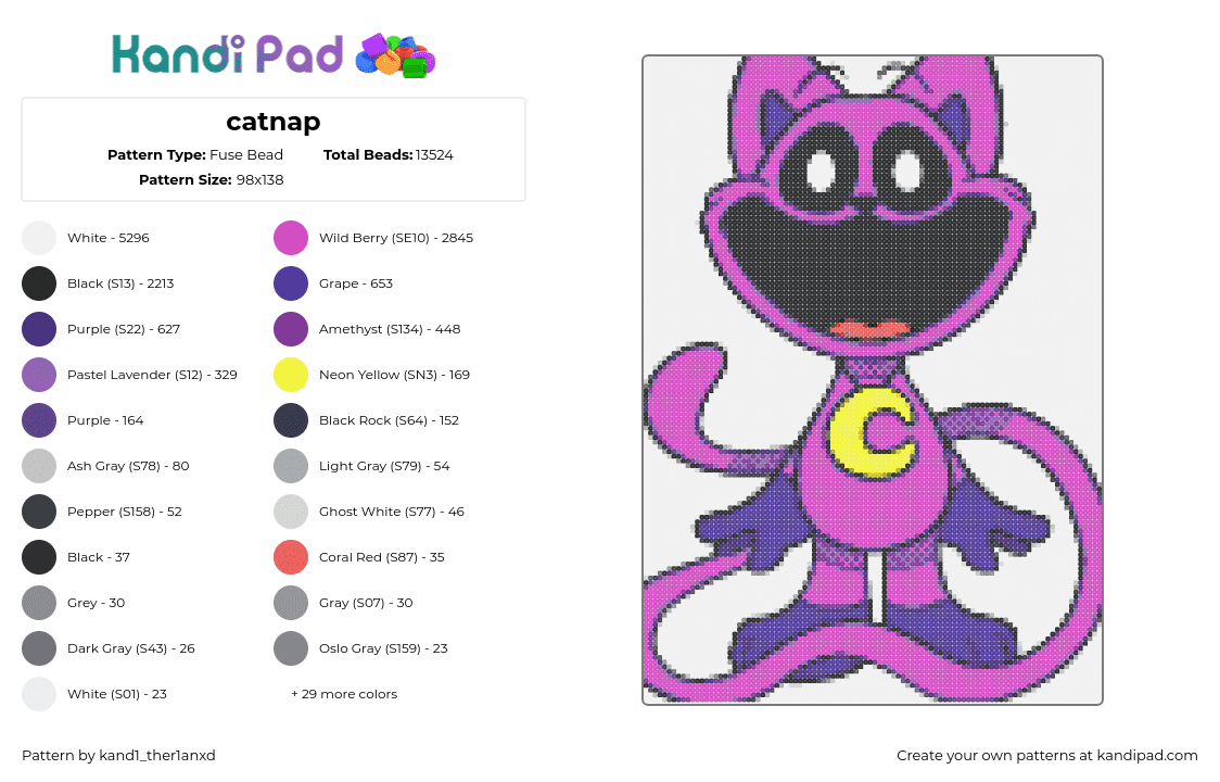 catnap - Fuse Bead Pattern by kand1_ther1anxd on Kandi Pad - catnap,smiling critters,poppy playtime,video game,character,purple