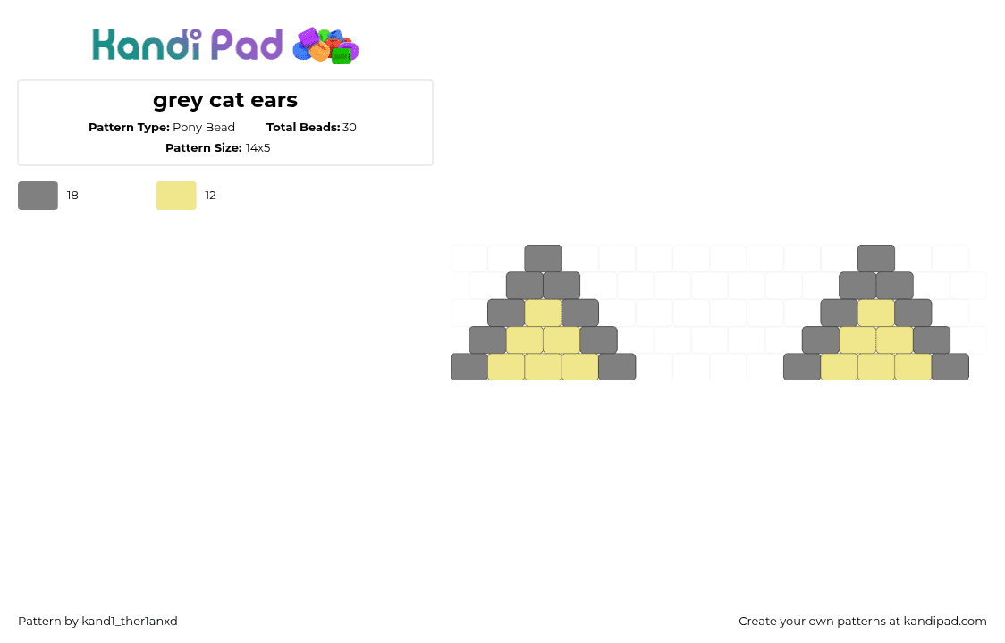 grey cat ears - Pony Bead Pattern by yarnaby_kinz on Kandi Pad - ears,cat,simple,gray,yellow