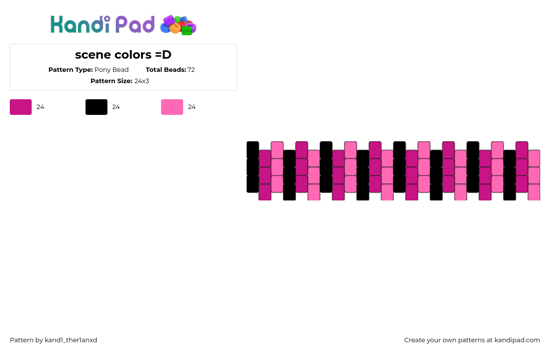 scene colors =D - Pony Bead Pattern by kand1_ther1anxd on Kandi Pad - scene,stripes,emo,bracelet,cuff,pink,black