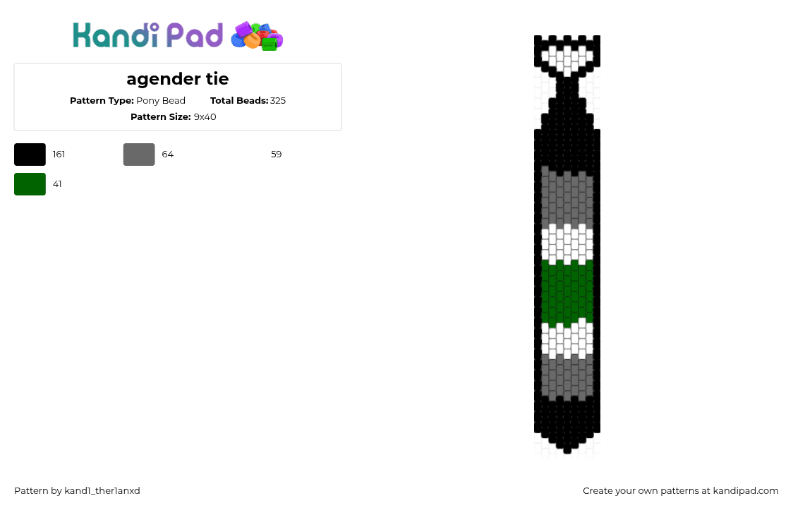 agender tie - Pony Bead Pattern by kand1_ther1anxd on Kandi Pad - gray,green