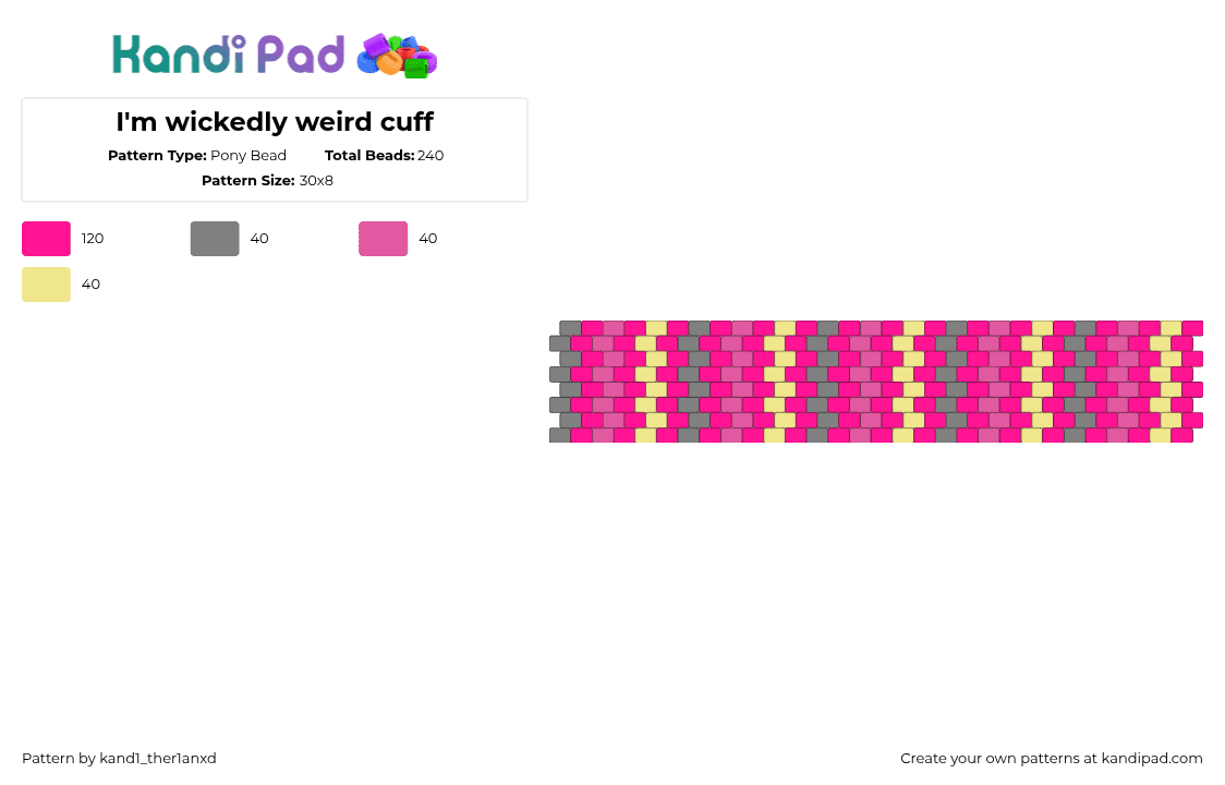 I\'m wickedly weird cuff - Pony Bead Pattern by kand1_ther1anxd on Kandi Pad - vertical,stripes,cuff,pink