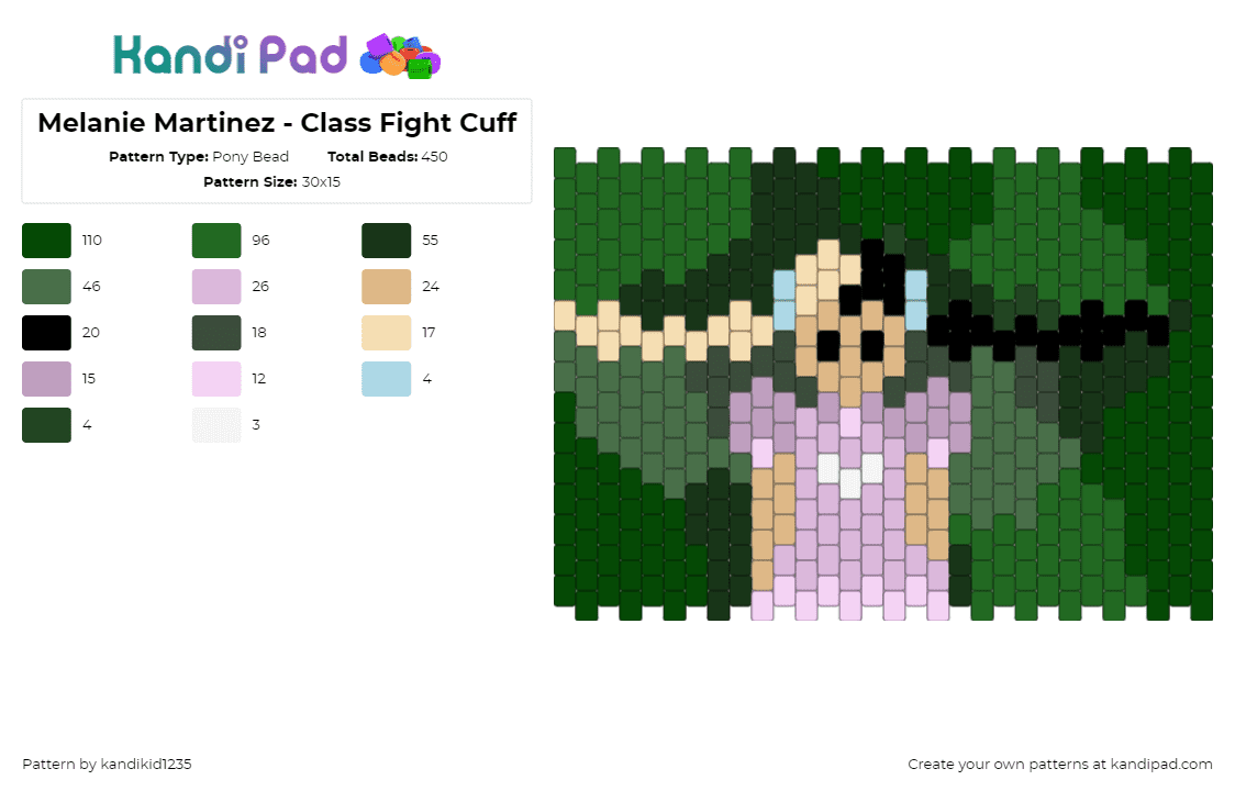 Melanie Martinez - Class Fight Cuff - Pony Bead Pattern by kandikid1235 on Kandi Pad - class fight,melanie martinez,song,music,cuff,green,pink,tan