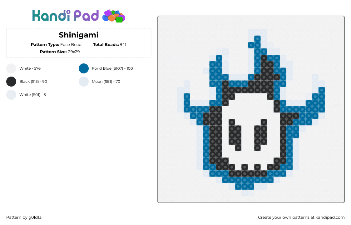 Shinigami - Fuse Bead Pattern by g0ld13 on Kandi Pad - shinigami,bleach,anime,tv show,soul,blue,white,black