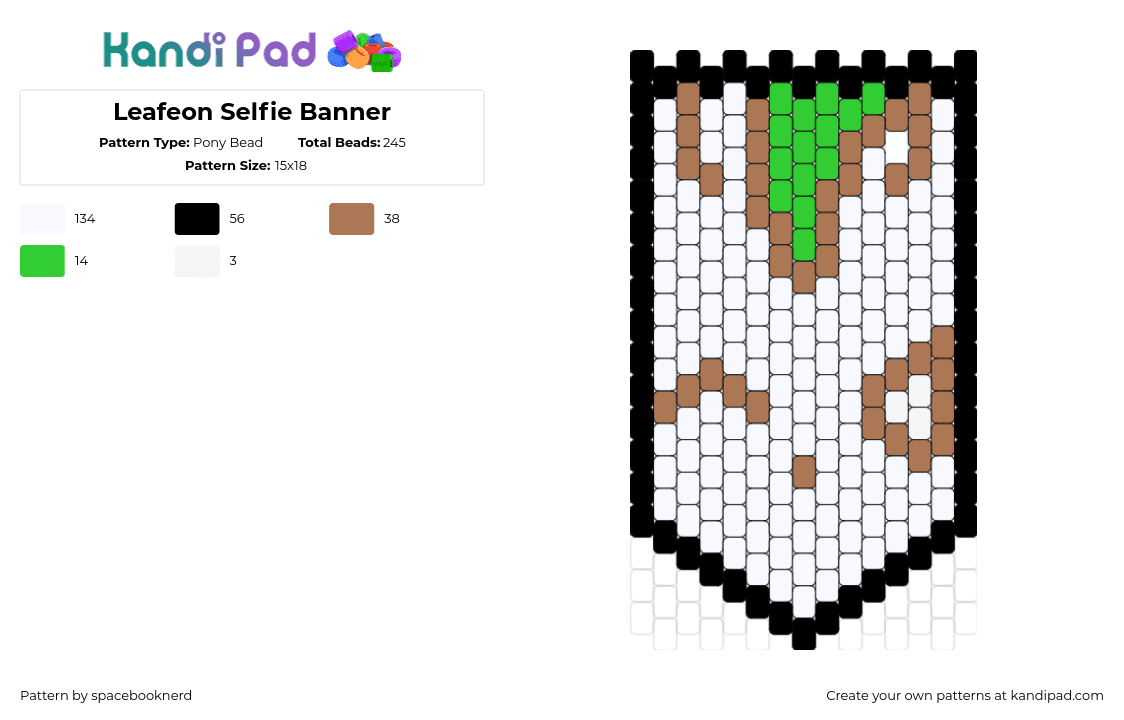 Leafeon Selfie Banner - Pony Bead Pattern by spacebooknerd on Kandi Pad - leafeon,pokemon,wink,character,banner,flag,gaming,white